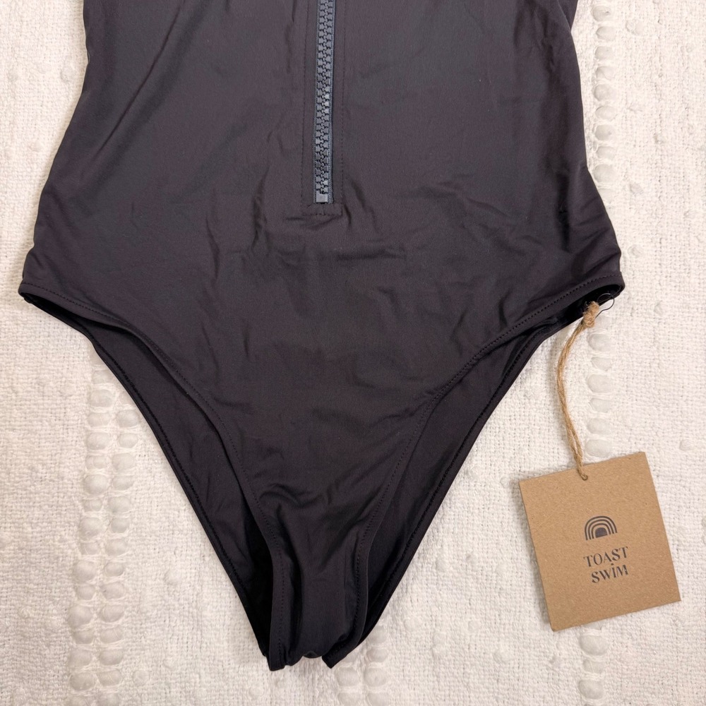 Toast Swim Surf Suit One Piece Moonless Night Black Short Sleeve Zipper Sml NWT - Picture 6 of 8